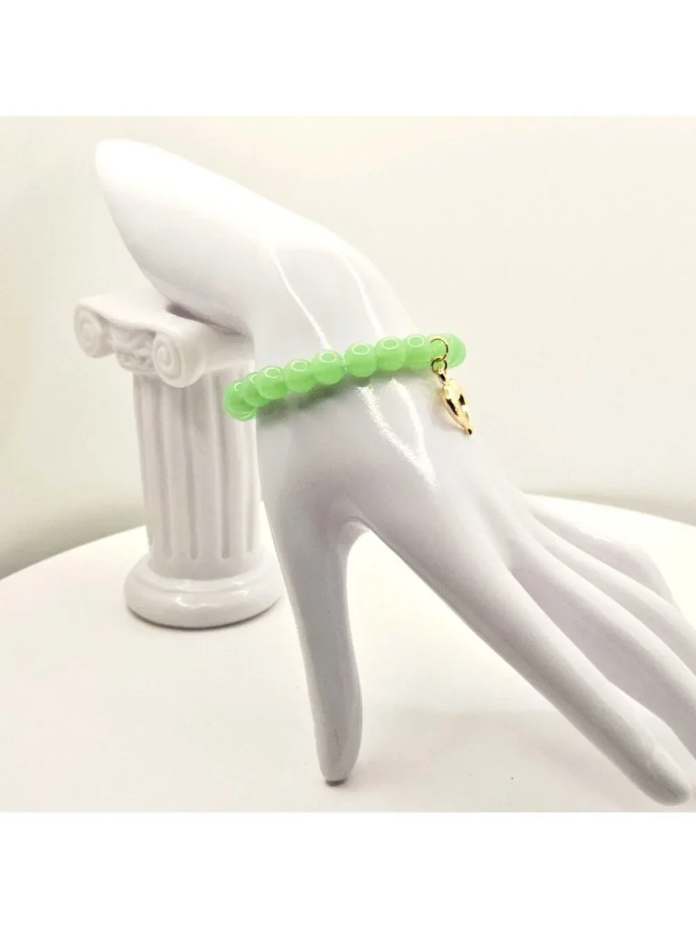 Green Heart Bracelet, Beaded Heart Charm Bracelet, Lucky Green Bracelet, Cute